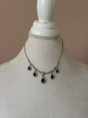 Carolee Silver Tone Faux Sapphire & Crystal Teardrop Necklace and earrings set